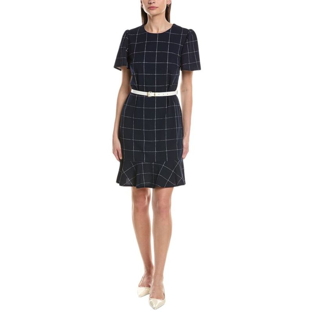 Sharagano Womens  Short Sleeve A Line Dress, Navy